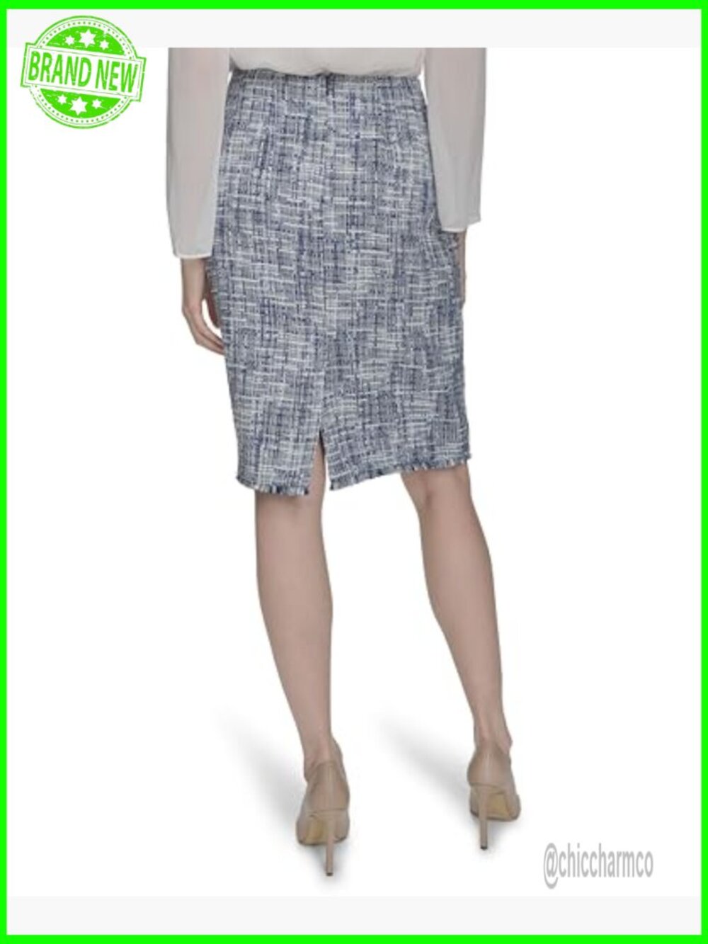 Tweed Pencil Skirt Knee Length Business Casual Button Dry Clean Only - Picture 5 of 6